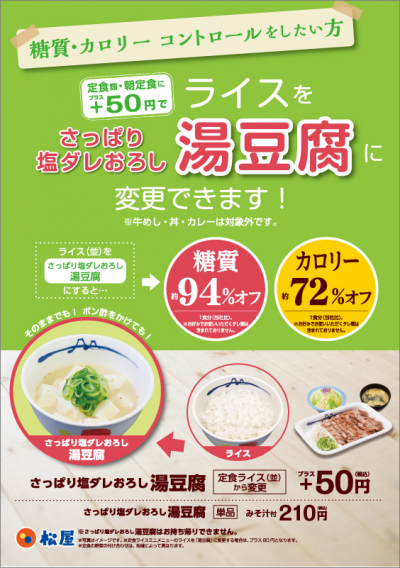 松屋定食ライスをプラス50円湯豆腐に変更できる